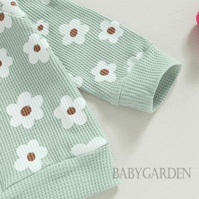 Set Áo Thun Tay Dài &amp; Quần Dài In Hoa Cho Bé Gái Sơ Sinh Từ 0-24 Tháng Tuổi