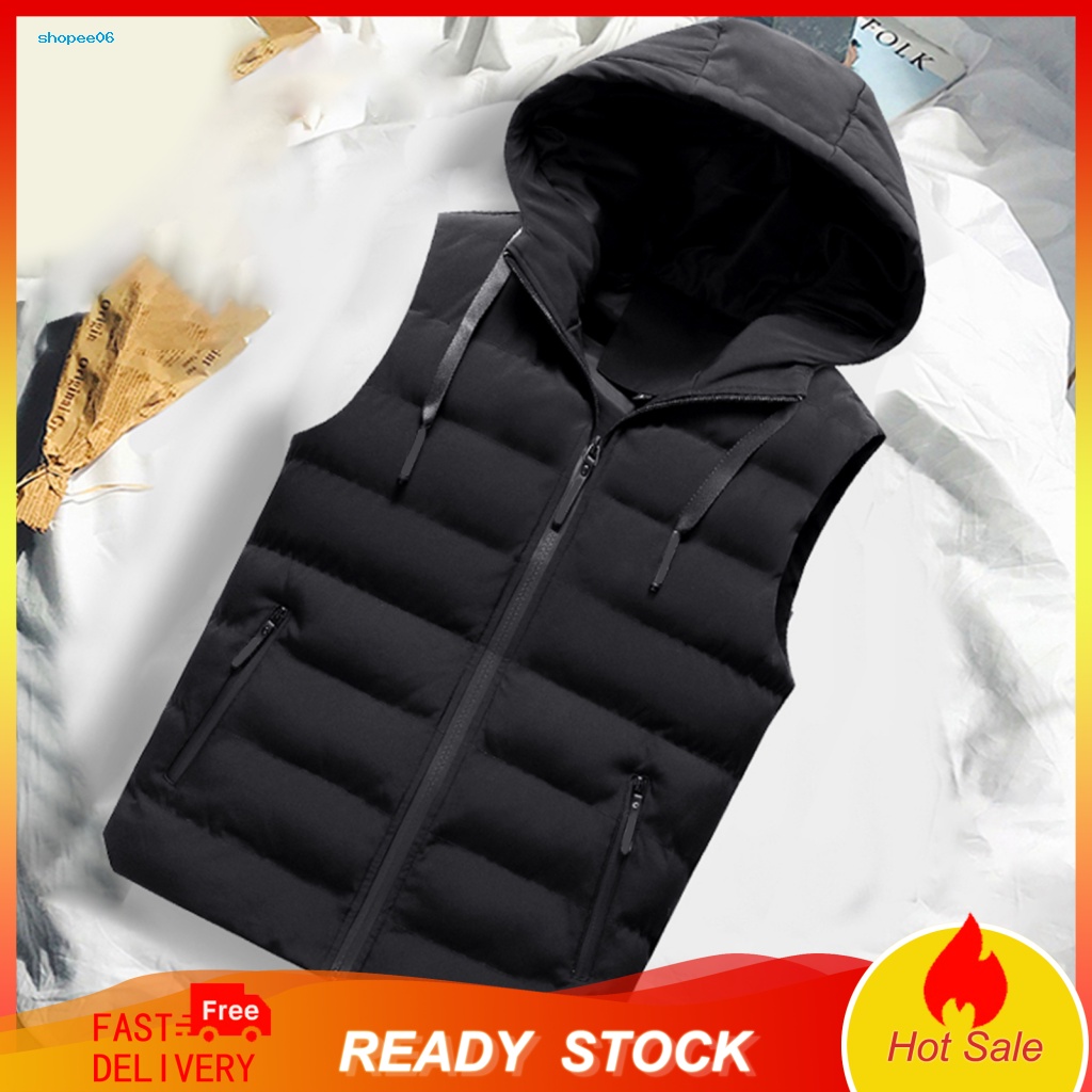 Áo Khoác Phao Sát Nách Có Nón Trùm Lót Cotton Mềm Mại Thời Trang Thu Đông Cho Nam