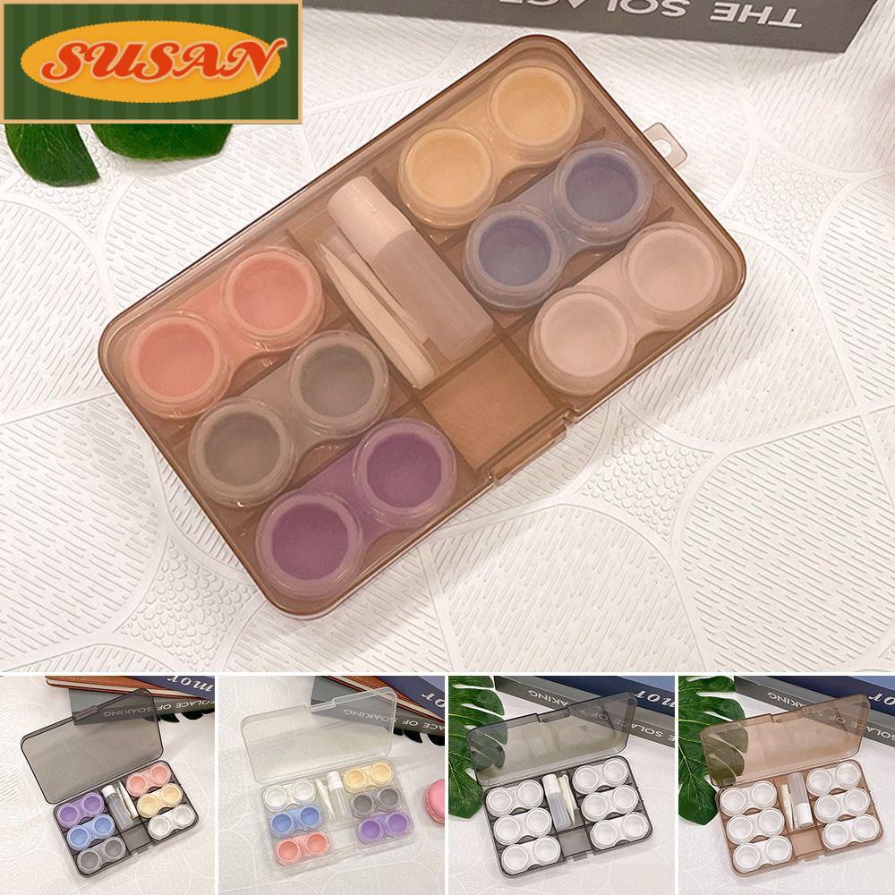 SUSANS Set 6 Cặp Hộp Đựng Kính Áp Tròng Bằng Nhựa PP Trong Suốt Cỡ Lớn Kèm Que Dính Tiện Dụng Mang Theo Du Lịch