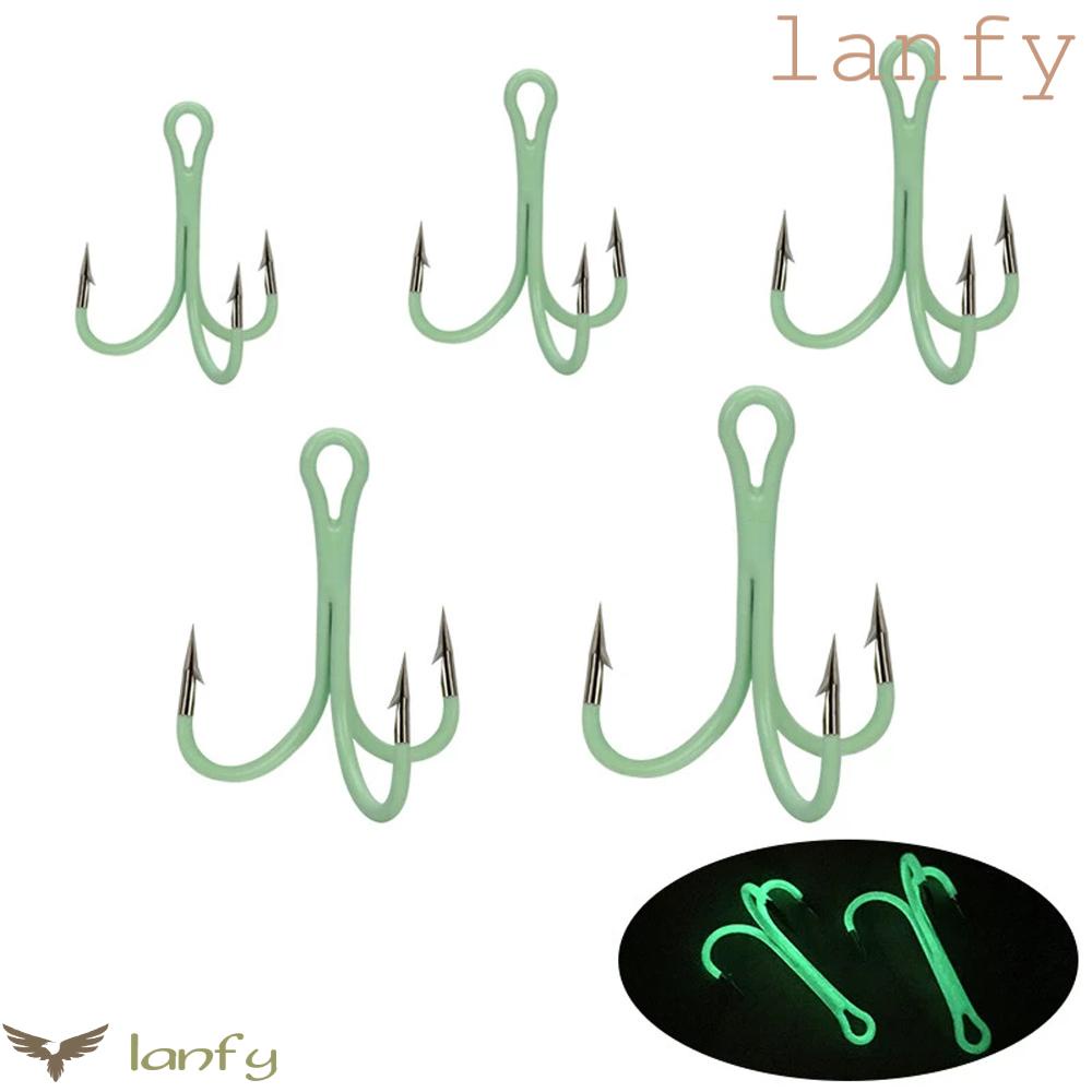 LANFY Bộ 10 Móc Câu Cá Ba Tiêu Phát Sáng Bằng Thép Carbon Cao Cấp # 2 # 4 # 6 # 8 # 10 #