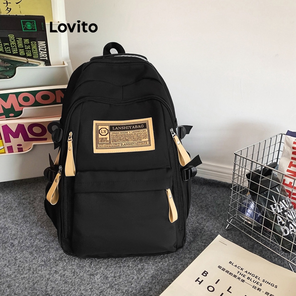 Lovito Túi có khóa kéo đơn giản dung lượng cao dành cho nữ L57AD192 (Kaki/Trắng/Đen)