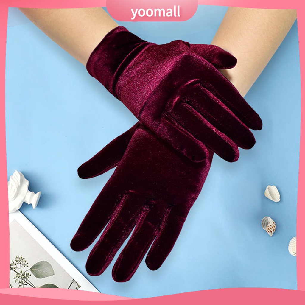 [YM] Găng Tay Ngắn Vải Flannel Ấm Áp Thoáng Khí Độ Co Giãn Cao Chống Mài Mòn Trang Trí Tiệc Tối Phong Cách Vintage