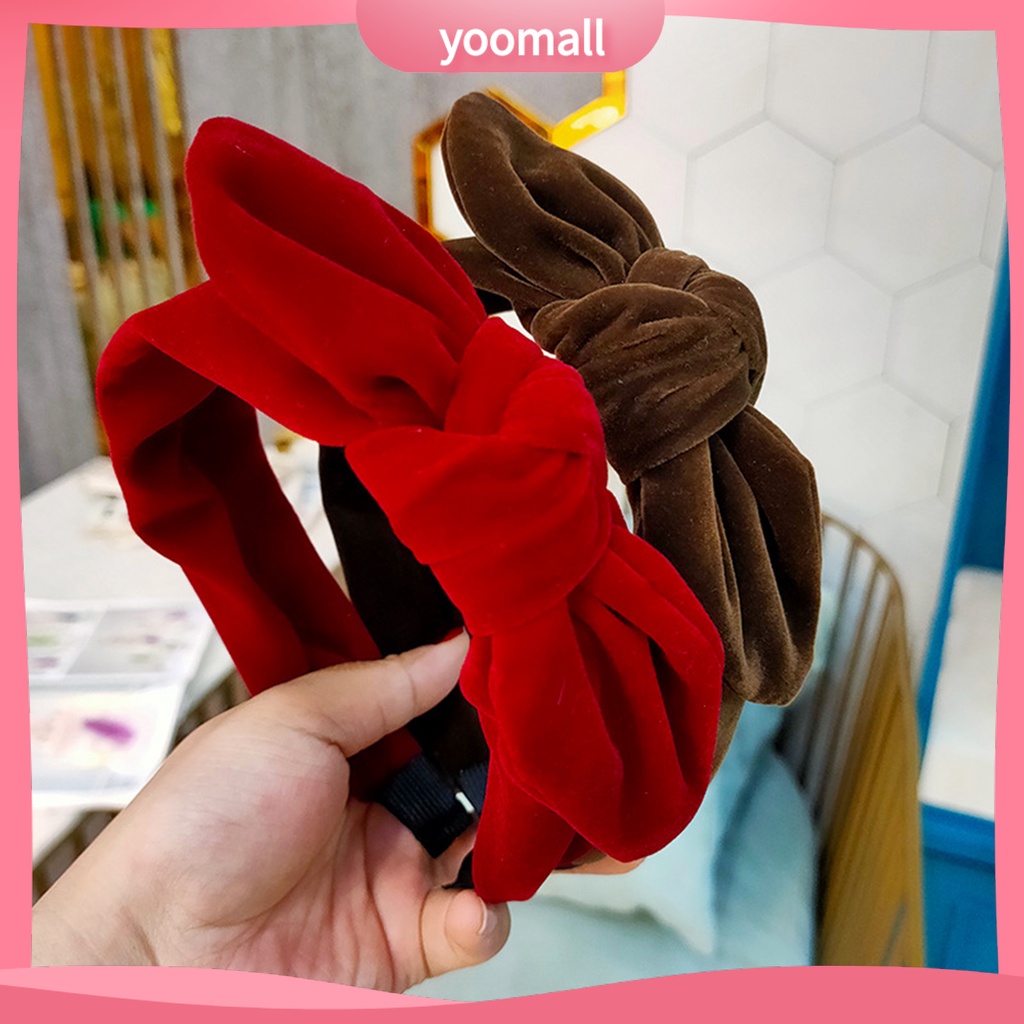 Băng Đô Cài Tóc Hình Tai Thỏ Bằng Nhung Màu Sắc Trơn Cổ Điển Dành Cho Nữ