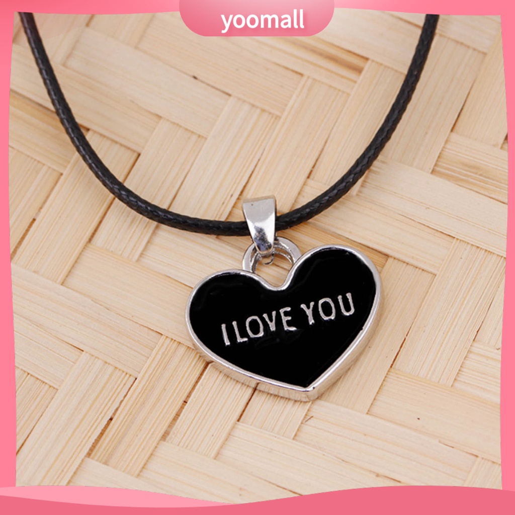 1 Cặp Vòng cổ Unisex Mặt Trái Tim Khắc Chữ I Love You Forever Màu Trắng Đen
