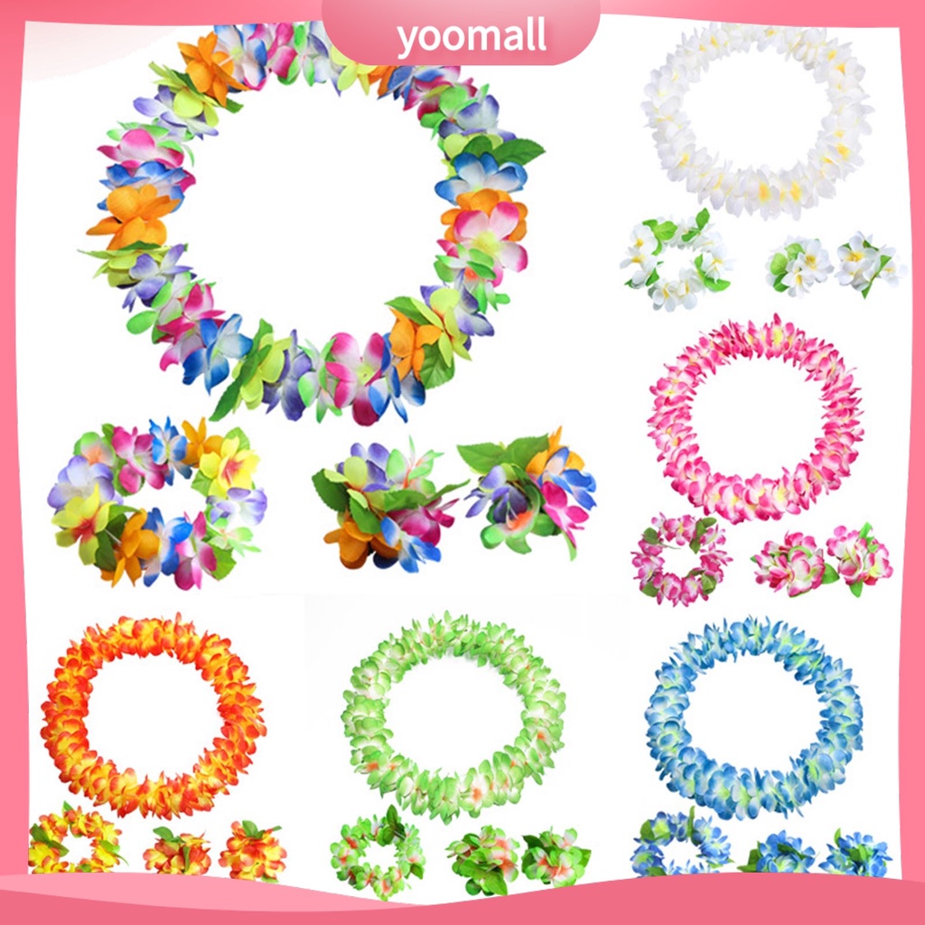 Set 4 Vòng Hoa Đeo Cổ / Vòng Tay / Dây Chuyền 80 Màu Sắc Phong Cách Hawaii