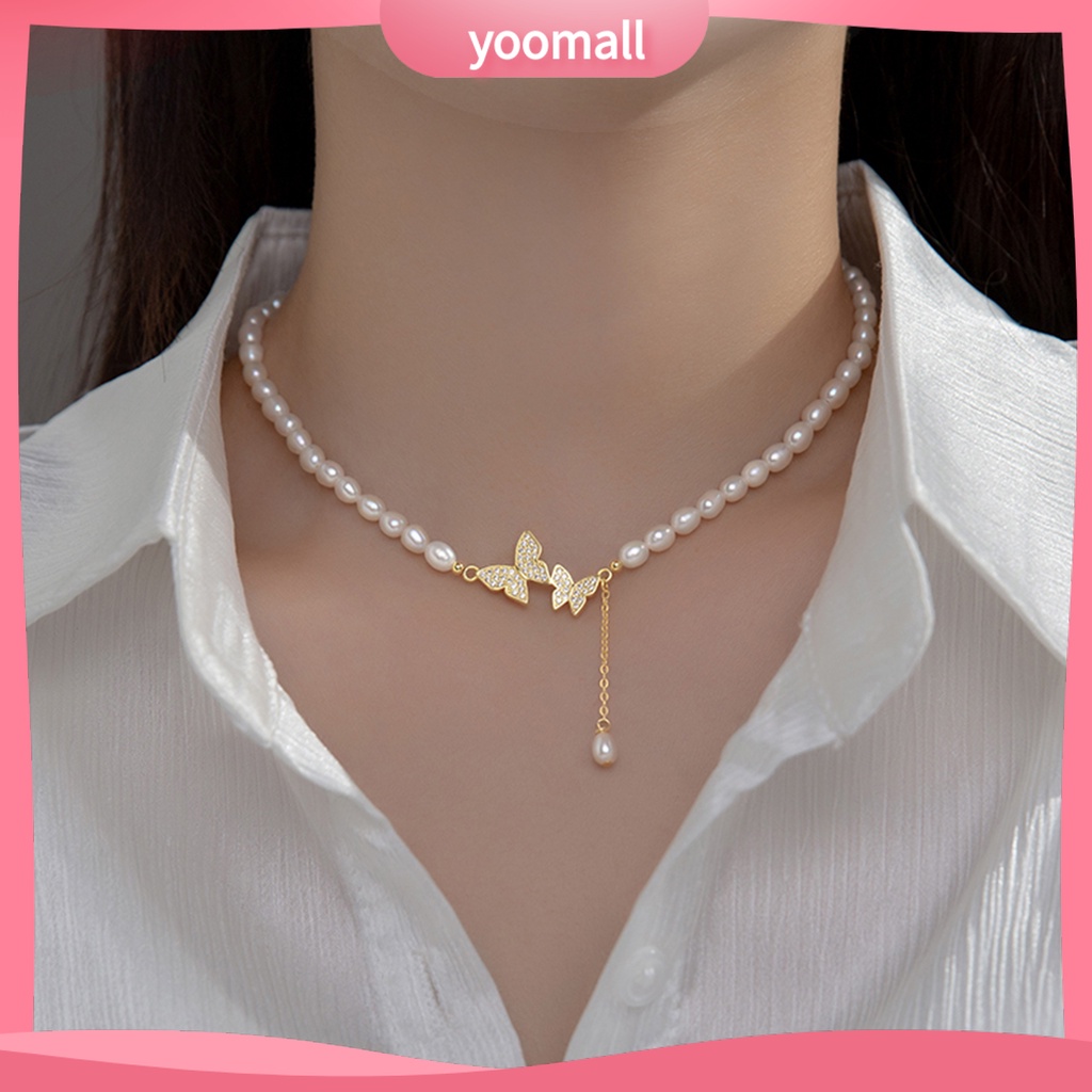 Vòng cổ Mặt Hình Bướm Đính Ngọc Trai Nhân Tạo Cao Cấp Thời Trang Dành Cho Nữ