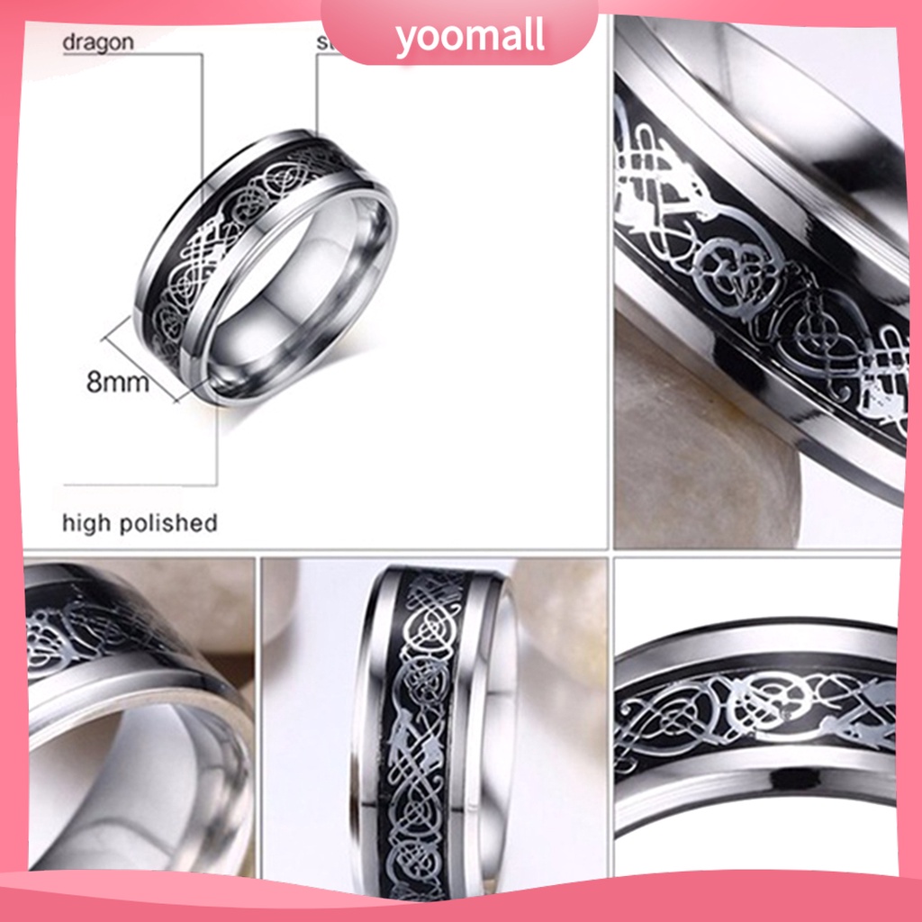 Nhẫn Thép Titan Đính Đá Hình Rồng Cá Tính Cho Nam Nữ