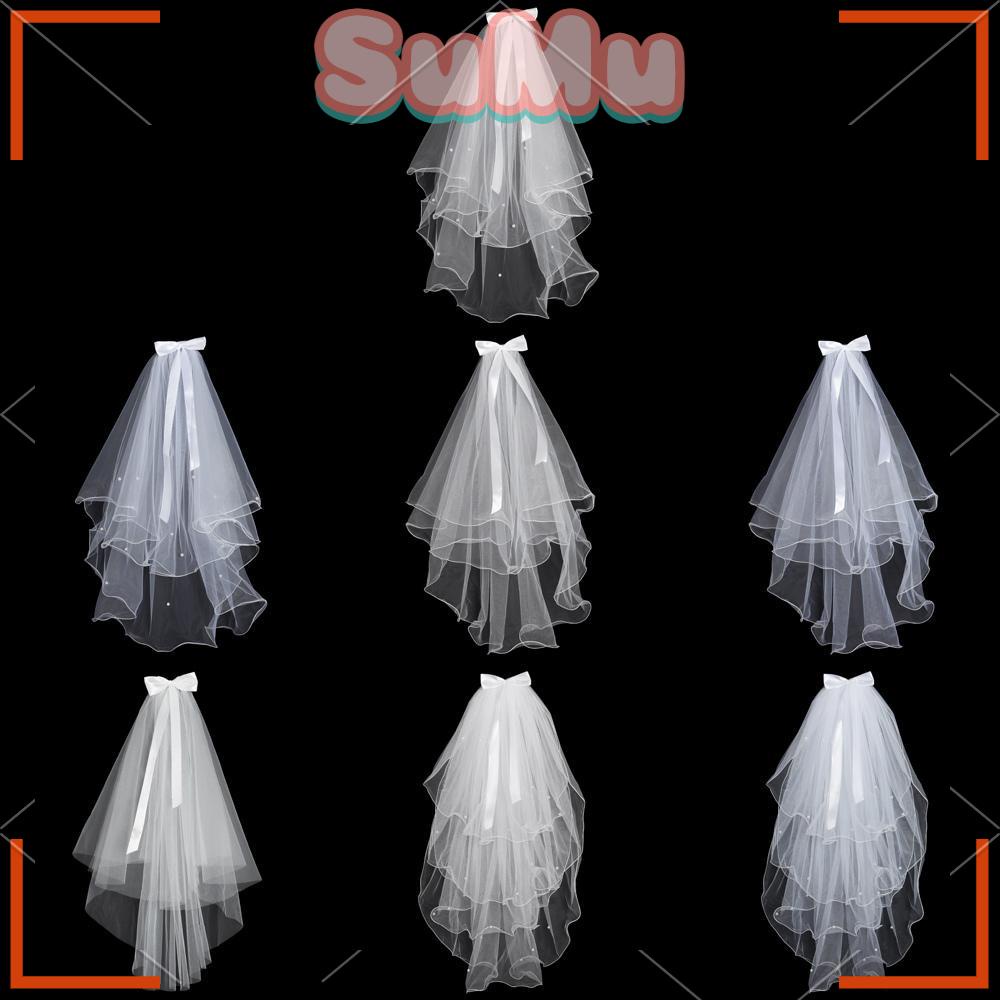 SUMU Mạng Che Mặt Hai Lớp Màu Trắng Ngà Kèm Lược Mới Cho Cô Dâu