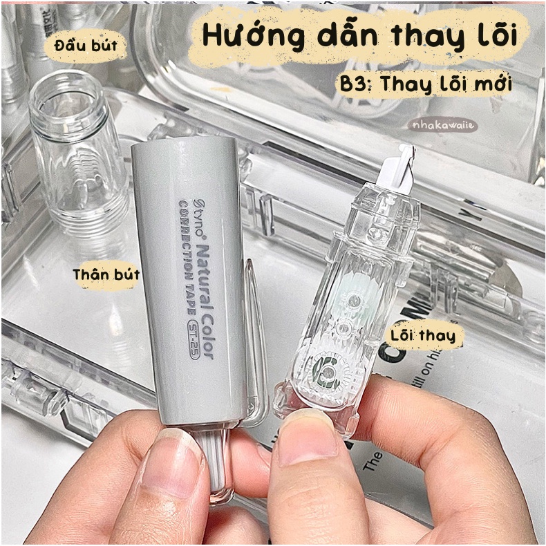 Bút xóa kéo bấm có lõi thay xoay 360 độ Natural Color phiên bản tối giản