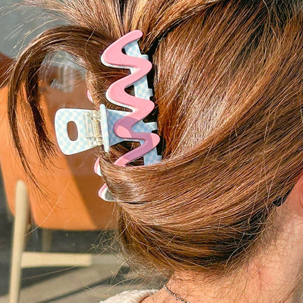 ANEMONE Kẹp Tóc Càng Cua Cỡ Lớn Kẻ Sọc Caro Sáng Tạo Cho Hàng Ngày