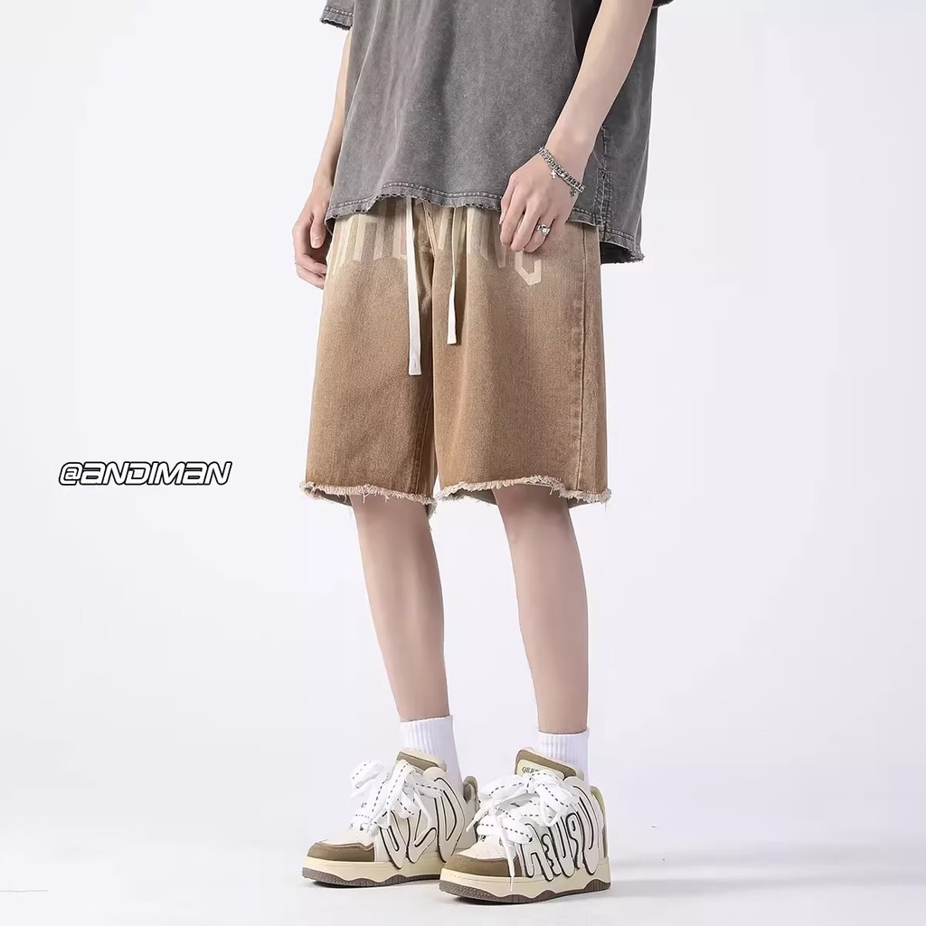 Quần Short Denim Màu Gradient Dáng Rộng Phong Cách Đường Phố Mỹ Thời Trang Mùa Hè Hàng Mới Dành Cho Nam