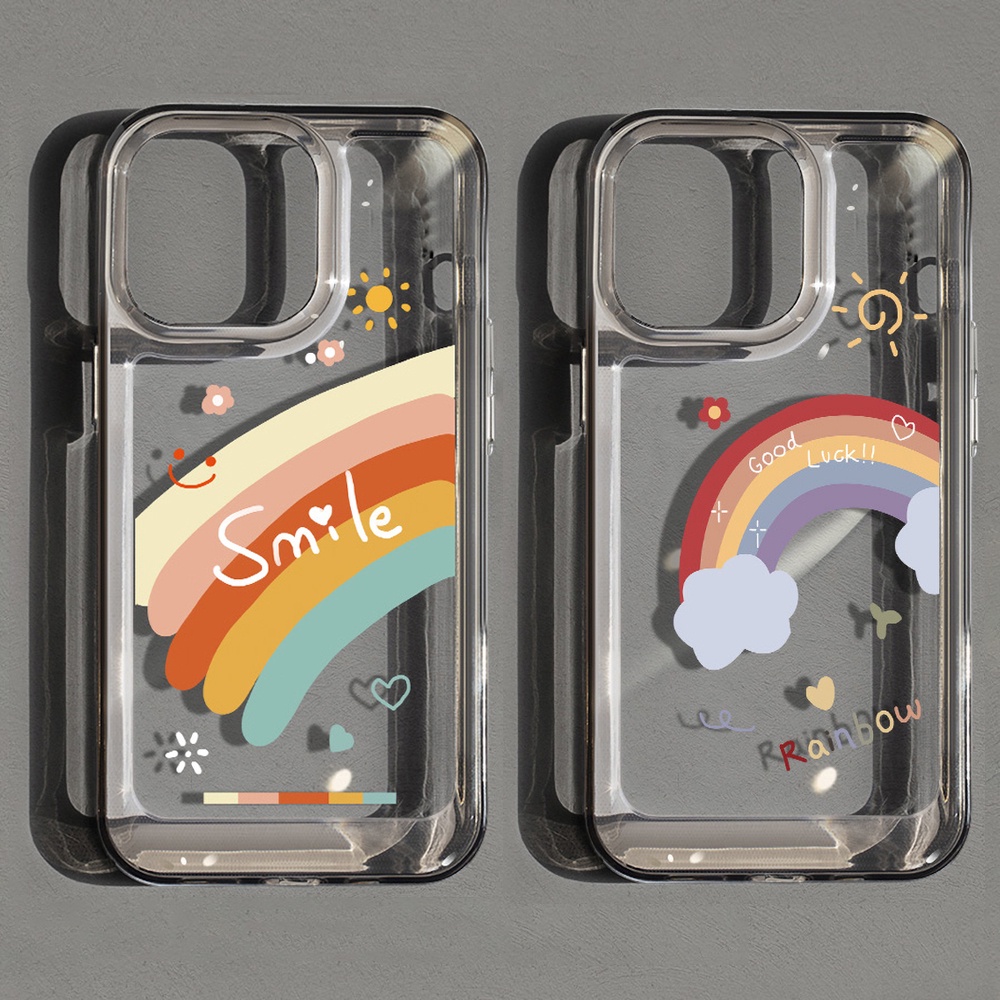 Ốp Điện Thoại TPU Mềm Trong Suốt Chống Sốc In Hình Mặt Cười Cầu Vồng Cho IPhone 14 13 12 11 Pro Max X XR 8 7 Plus