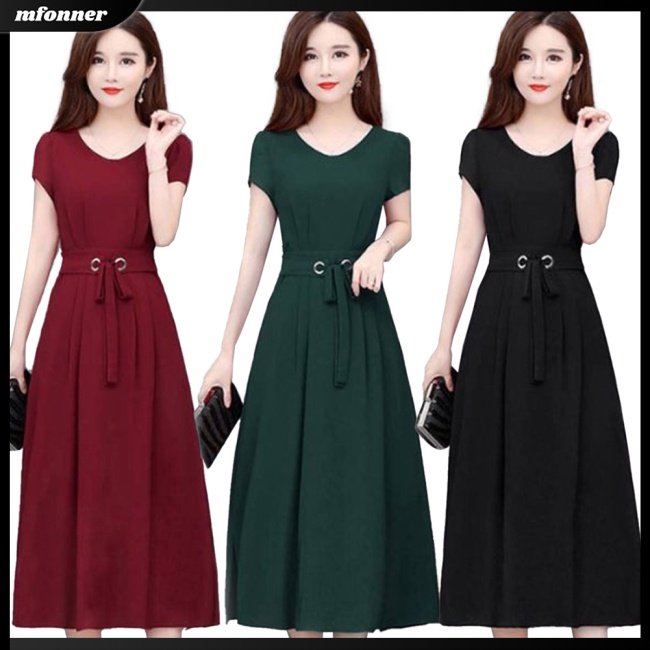 Đầm Midi Tay Ngắn Cổ Tròn Dáng Rộng Cỡ Lớn Thời Trang Mùa Hè Xinh Xắn Cho Nữ