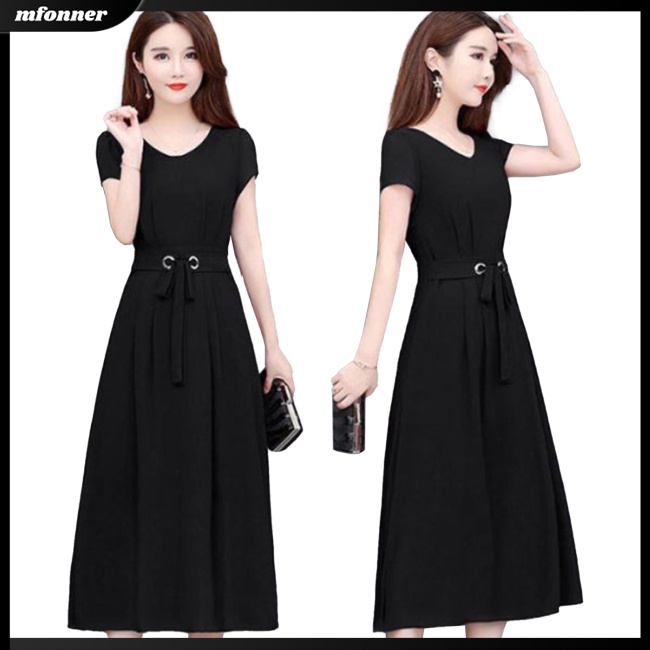 Đầm Midi Tay Ngắn Cổ Tròn Dáng Rộng Cỡ Lớn Thời Trang Mùa Hè Xinh Xắn Cho Nữ