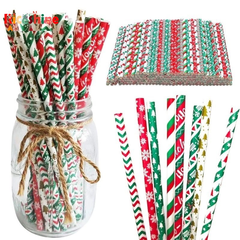 Ống Hút Giấy Kraft In Hình Cây Thông Giáng Sinh Dùng Một Lần Sáng Tạo