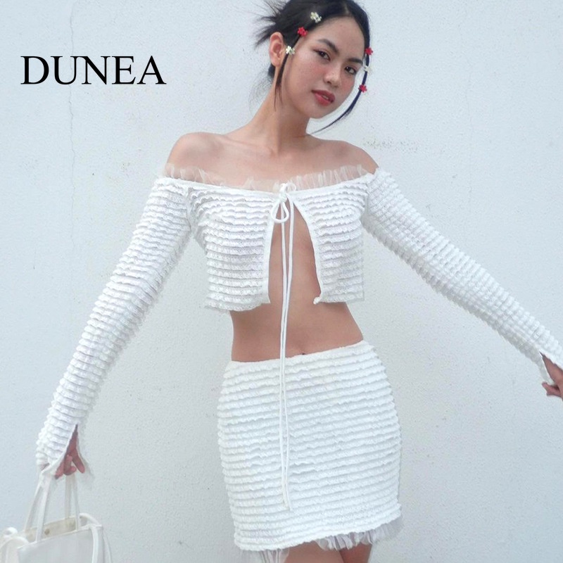 Set Áo Tay Dài Xuyên Thấu Và Chân Váy Cột Dây Thời Trang Quyến Rũ Cho Nữ