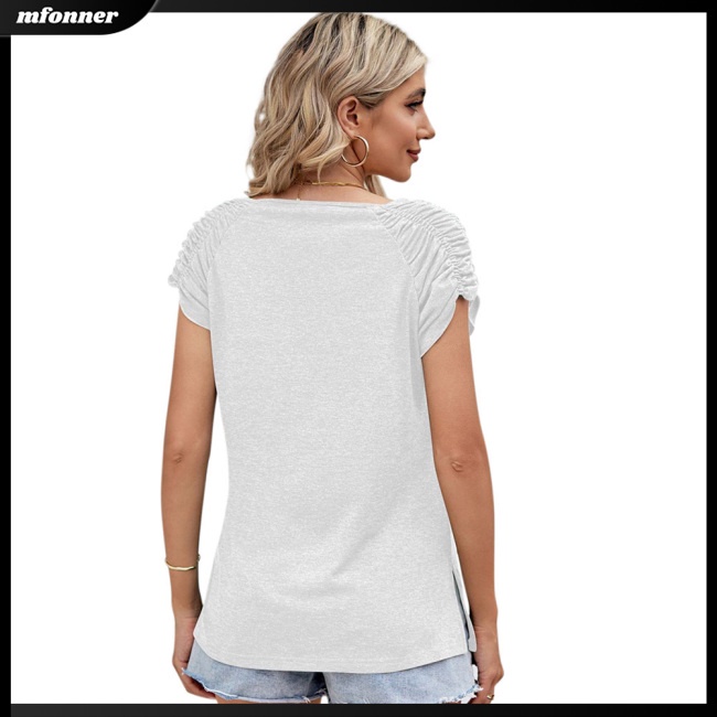 Áo Thun Tay Ngắn Cổ Chữ U Màu Sắc Đơn Giản Thoáng Khí Dành Cho Nữ