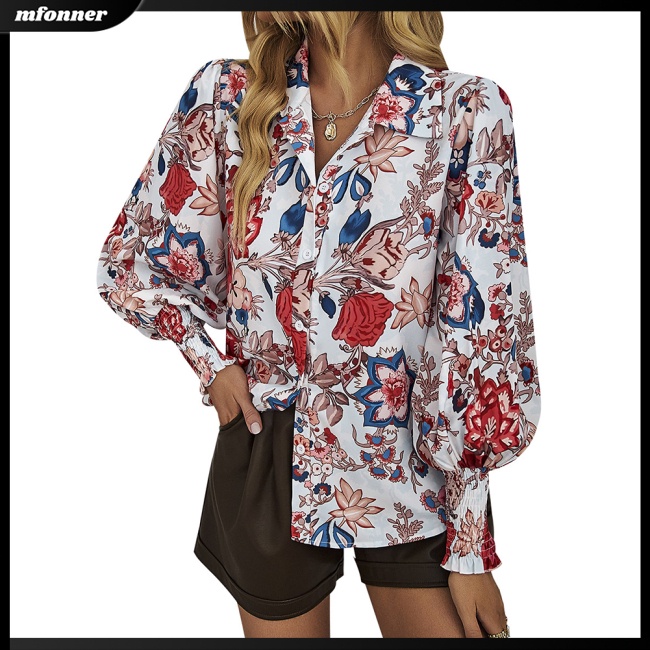 Áo Sơ Mi Tay Dài Phồng In Họa Tiết Phong Cách Bohemian Thời Trang Cho Nữ