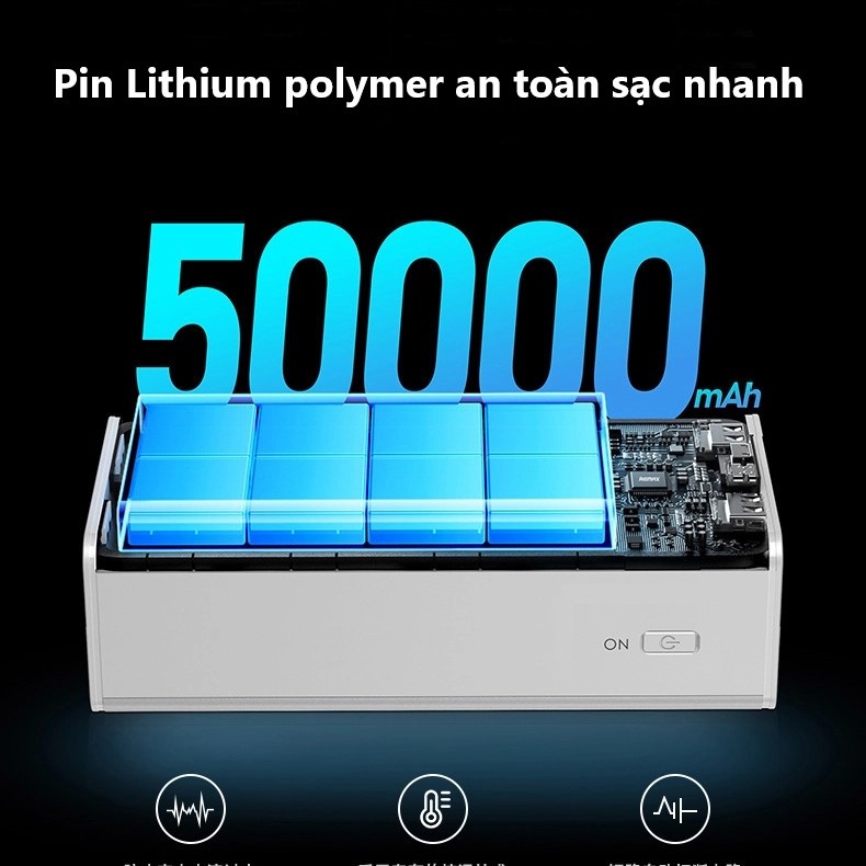 Pin dự phòng sạc nhanh Remax RPP-321 dung lượng 50000mAh đèn pin chiếu sáng - hỗ trợ QC 22.5 và PD 20W