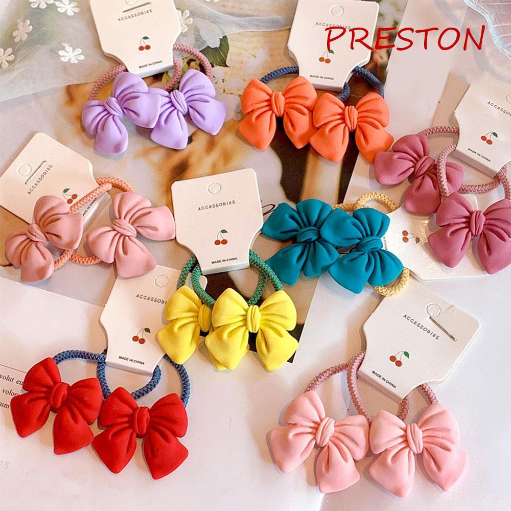 Bộ 2 Dây Buộc Tóc Cao Su Đính Nơ Màu Sắc Ngọt Ngào Dễ Thương Cho Bé Gái