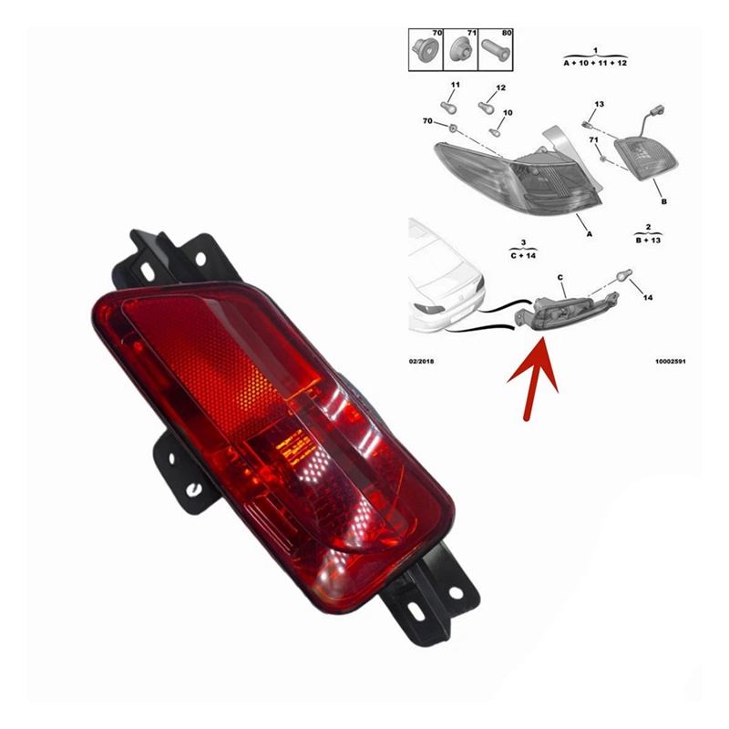 1 Cặp Đèn Sương Mù Gắn Cản Sau Xe Hơi 9802345580 9802345680 Đèn Phản Quang Gắn Đuôi Xe Ô Tô Peugeot 408 2010-2014