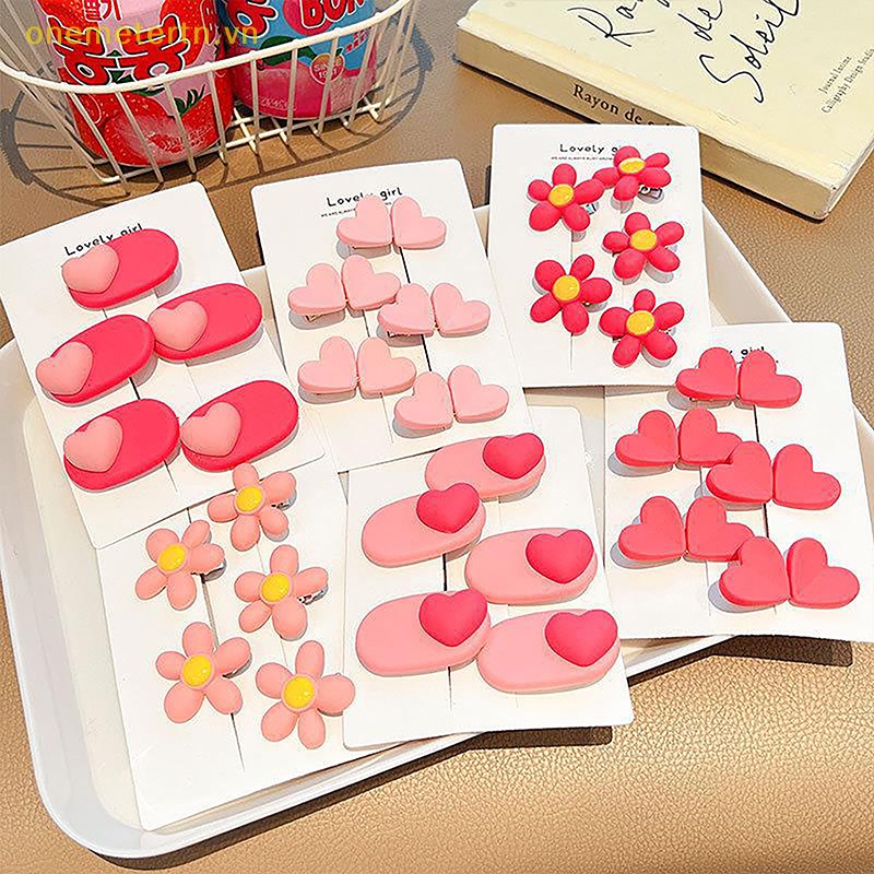 Set 5 Kẹp Tóc Nhỏ Hình Bông Hoa Màu Hồng Ngọt Ngào Đáng Yêu Dành Cho Bé Gái