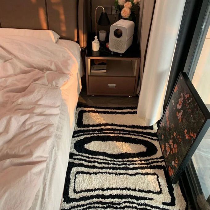 Thảm Lông Dày Chống Trượt Họa Tiết Kẻ Sọc Trắng Đen Đơn Giản Trang Trí Phòng Khách / Phòng Ngủ