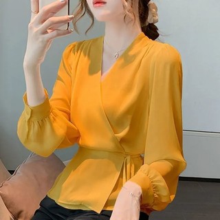 Áo sơ mi voan tay dài buộc dây eo thời trang hàn quốc dành cho nữ