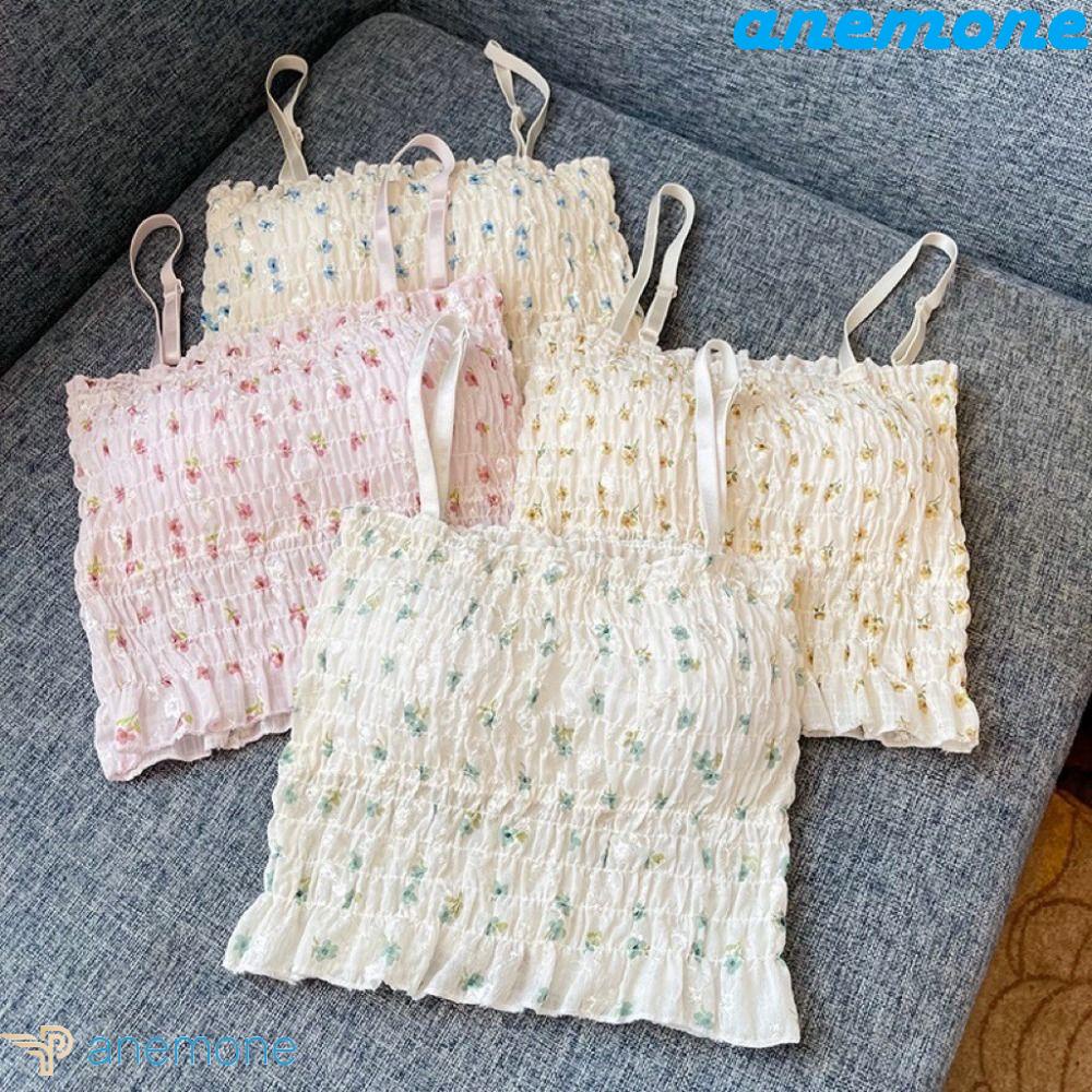 Áo Croptop In Họa Tiết Hoa Có Đệm Lót Phong Cách Hàn Quốc Thời Trang Mùa Hè Ngọt Ngào