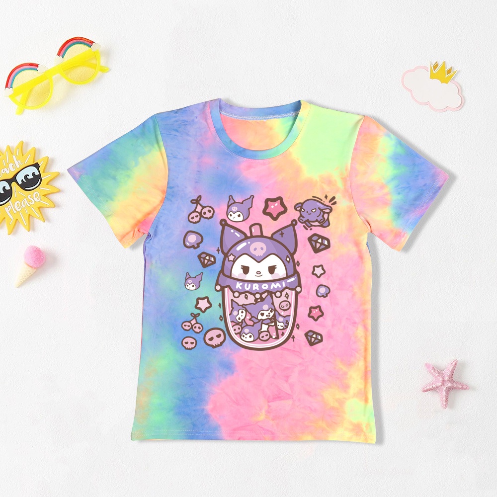 Kuromi In Áo Thun Trẻ Em Cổ Tròn Tay Ngắn Bé Gái Áo Buộc Nhuộm Áo Kuromi Mùa Hè Top Tee