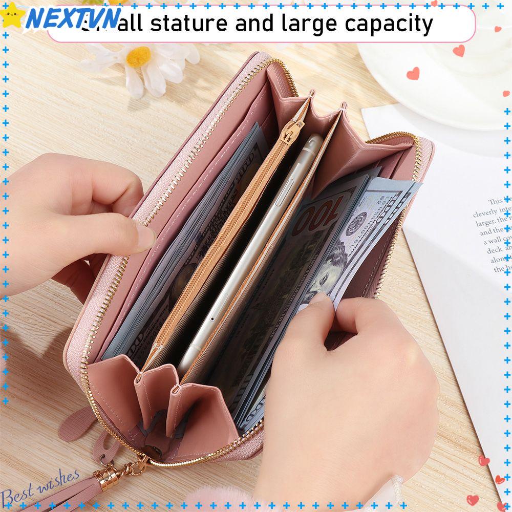 Ví Dài Đựng Thẻ Có Khóa Kéo Và Dây Tua Rua Thời Trang Cho Nữ
