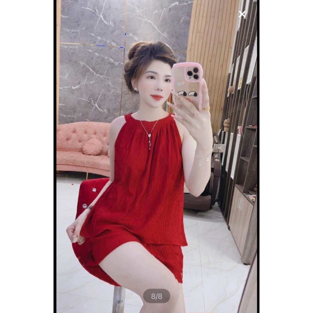 ĐỒ BỘ CROPTOP. ÁO PHOM RỘNG CỔ YẾM. QUẦN ĐÙI THOÁNG MÁT CHẤT VẢI LỤA ĐÙI XỐP NHẬT 3 SIZE ĐA DẠNG MÀU - 022 NANISSASHOP