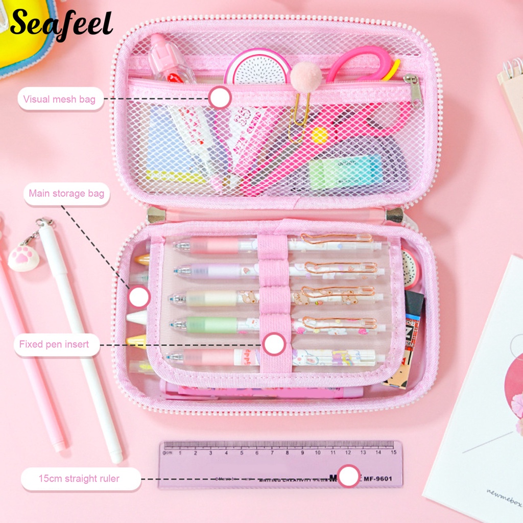 Bóp Viết Da Nhiều Ngăn Có Khóa Kéo In Hình Dễ Thương