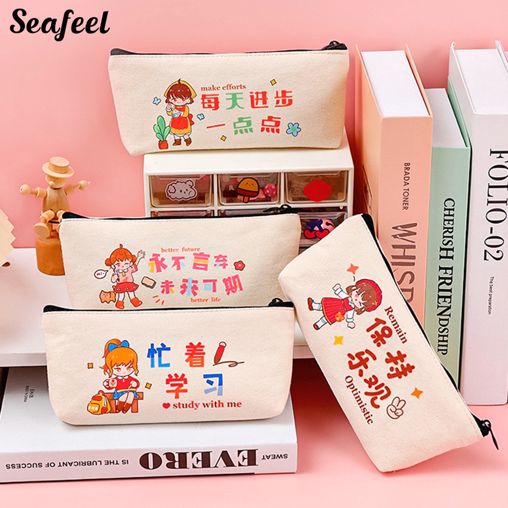 Túi Đựng Bút Có Khóa Kéo Họa Tiết Hoạt Hình Dễ Thương