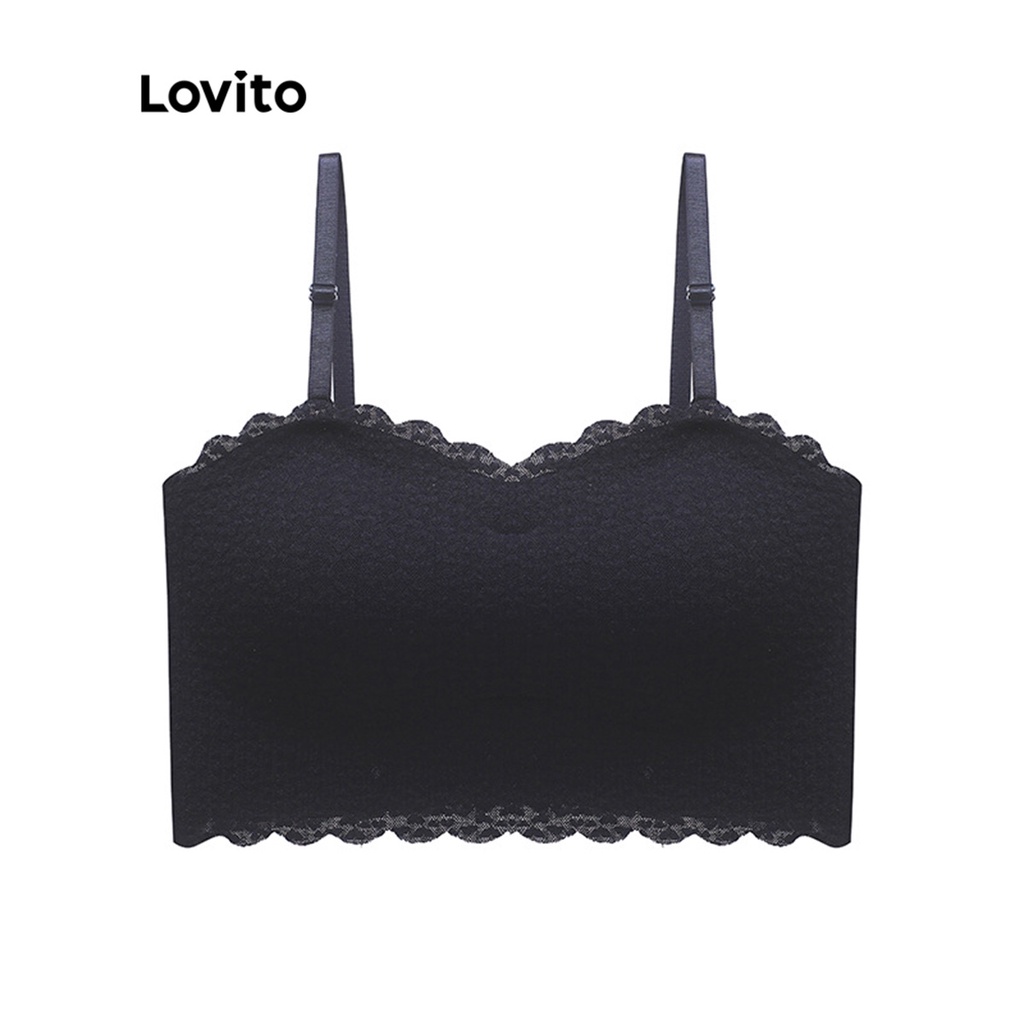 Lovito Áo bralette không dây có vỏ trơn thông thường dành cho nữ LNA15005 (Mơ/Trắng/Đen)