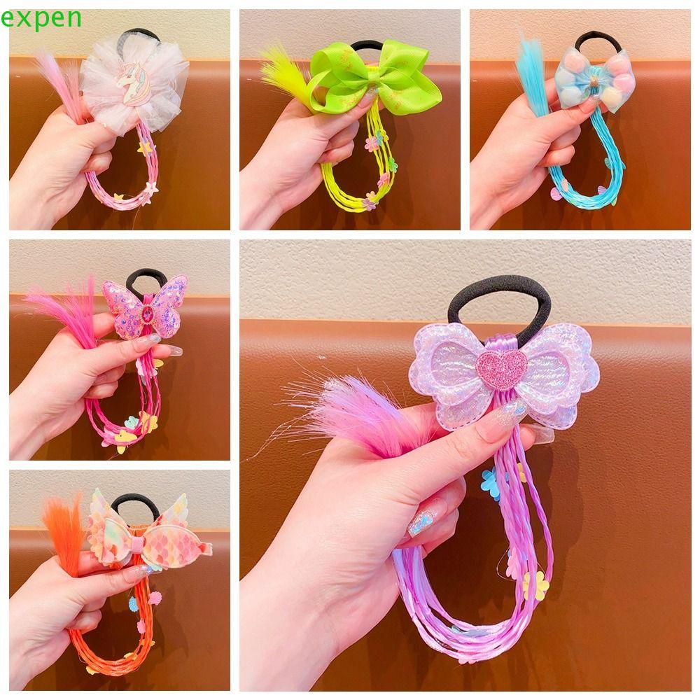 Dây Buộc Tóc Thắt Bím Đuôi Ngựa Giả Tự Nhiên Co Giãn Họa Tiết Hoạt Hình Chất Lượng Cao Làm Đẹp Cho Bé Gái