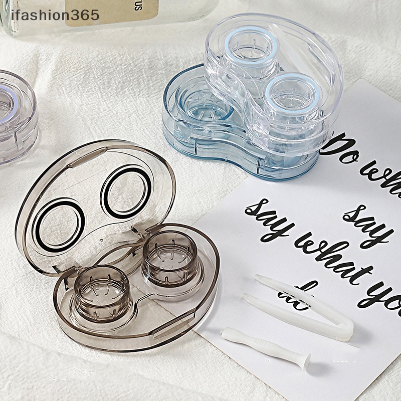 [ifashion365] Hộp Đựng Kính Áp Tròng Trong Suốt Có Thể Mang Theo Phong Cách Lạnh Đơn Giản Kèm Nhíp