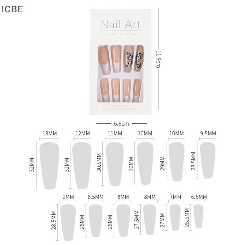 Bộ 24 Móng Tay Giả Dài Hình Thang Múa Ba Lê Đẹp Mắt DIY