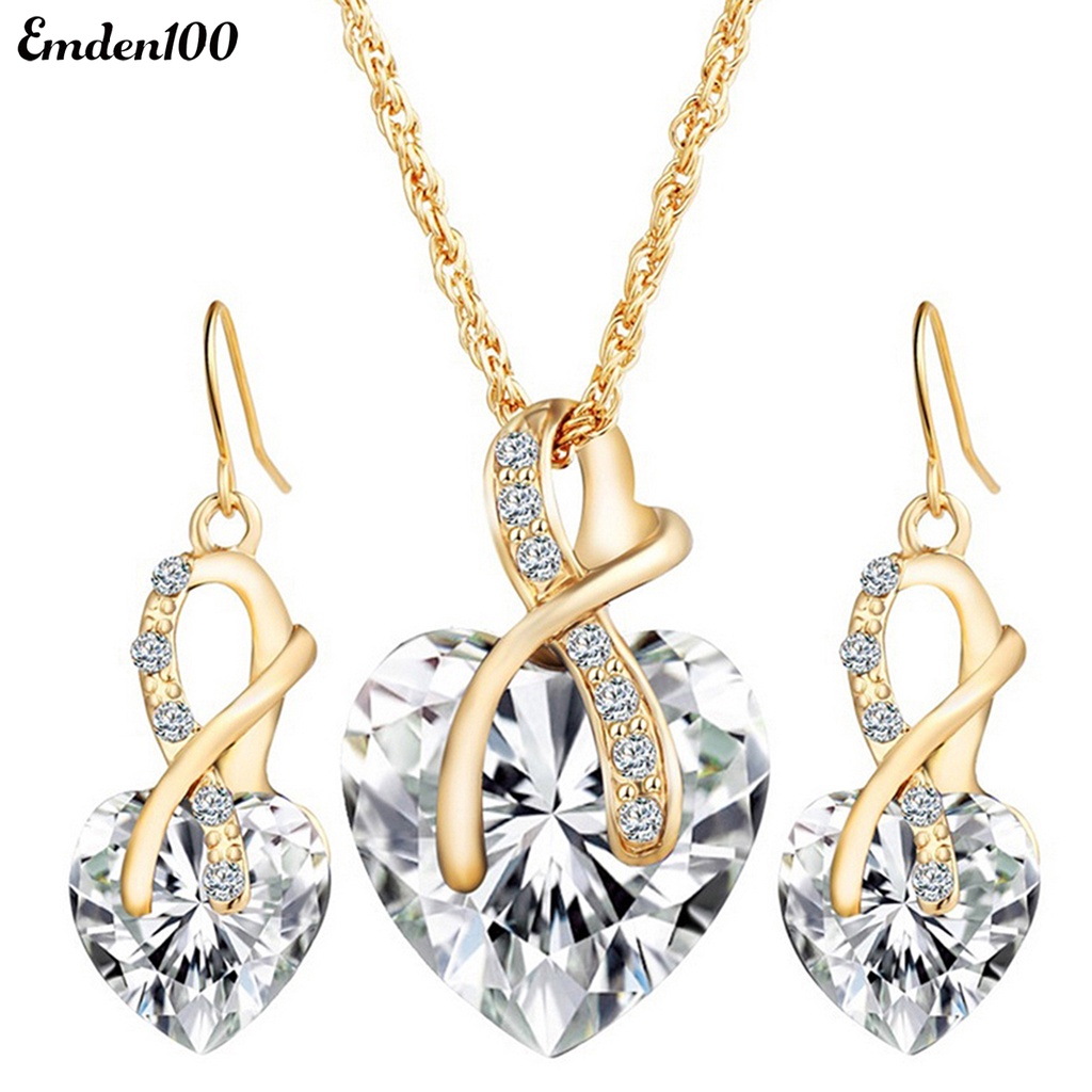 Bộ Vòng cổ + Bông Tai Hình Trái Tim Bằng Hợp Kim