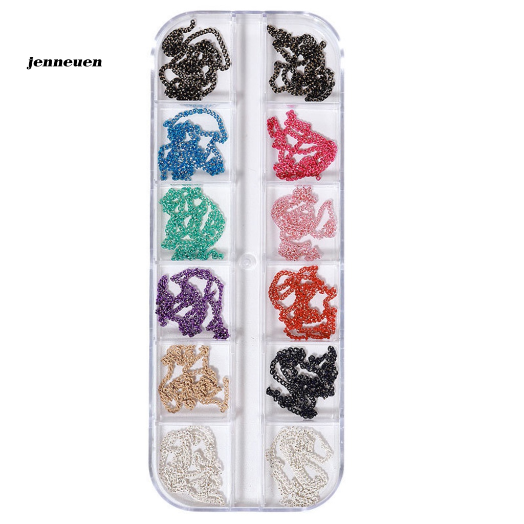 Set 12 Phụ Kiện Trang Trí Móng Tay 3D Bằng Kim Loại Gọn Nhẹ Màu Vàng / Bạc Thời Trang