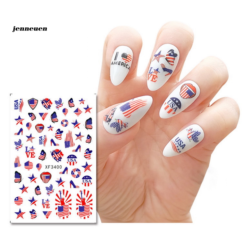 Bộ 8 Miếng Dán Trang Trí Móng Tay Họa Tiết Lá Cờ Độc Đáo