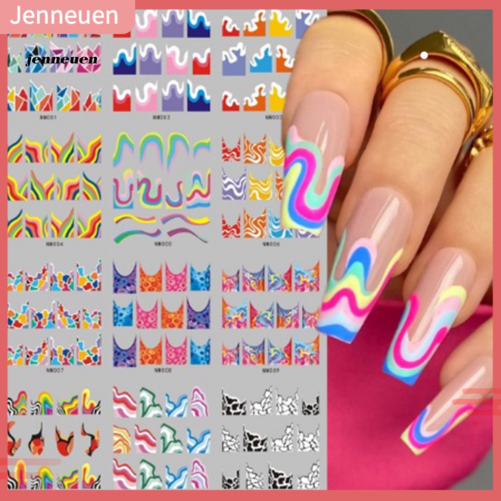 Set 12 Miếng Dán Móng Tay Bền Nhiều Màu Sắc Họa Tiết Trái Tim Kiểu Pháp Cho Salon