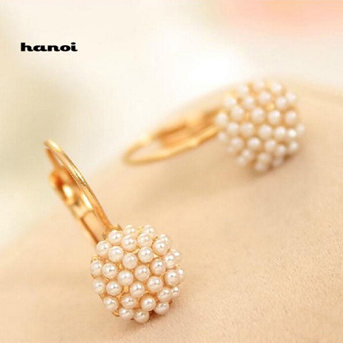 Khuyên Tai Nữ Trang Dáng Tròn Đính Ngọc Trai Xinh Xắn