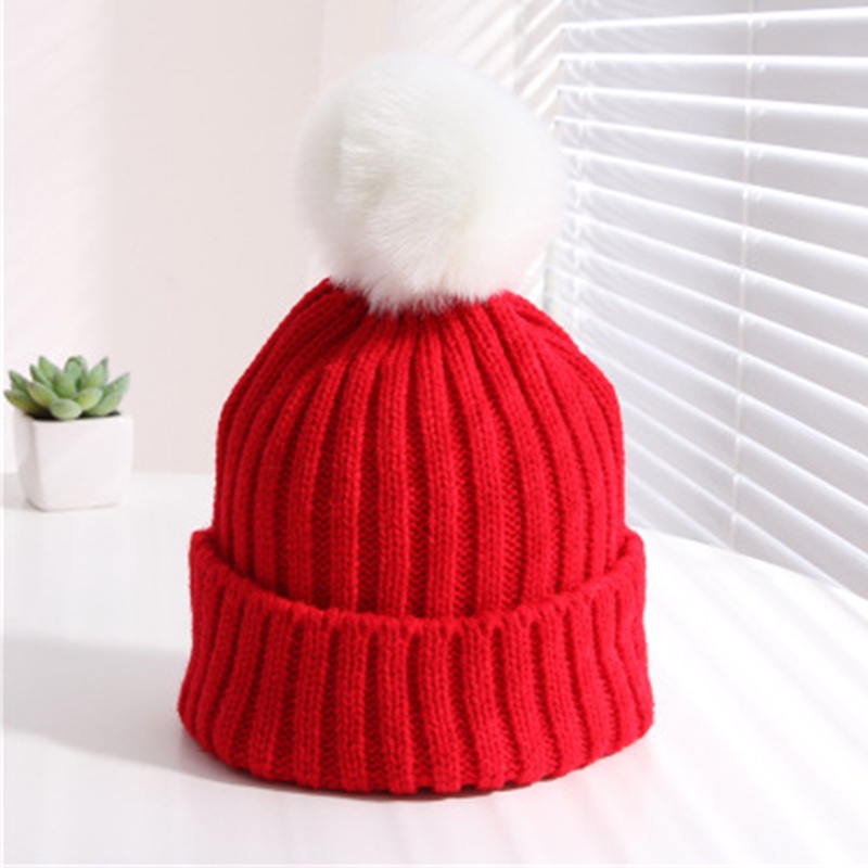 Mũ beanie Trùm Đầu Màu Trơn Đính Quả Bông Dễ Thương Cho Bé