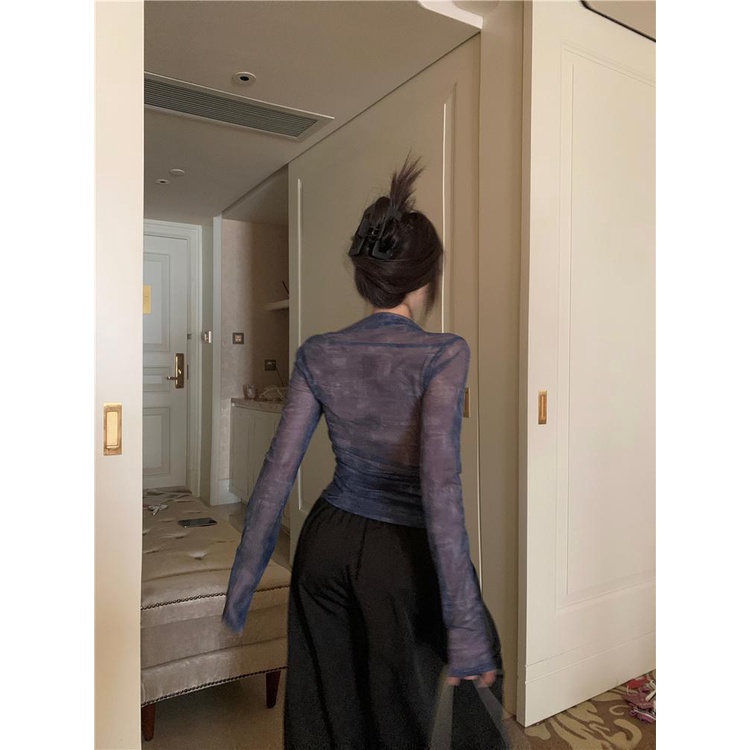 Milyfashion Áo Thun Tay Dài Chống Nắng Mỏng Cổ Chữ v Xuyên Thấu Ôm Dáng Mùa Hè Phong Cách Desire Cho Nữ