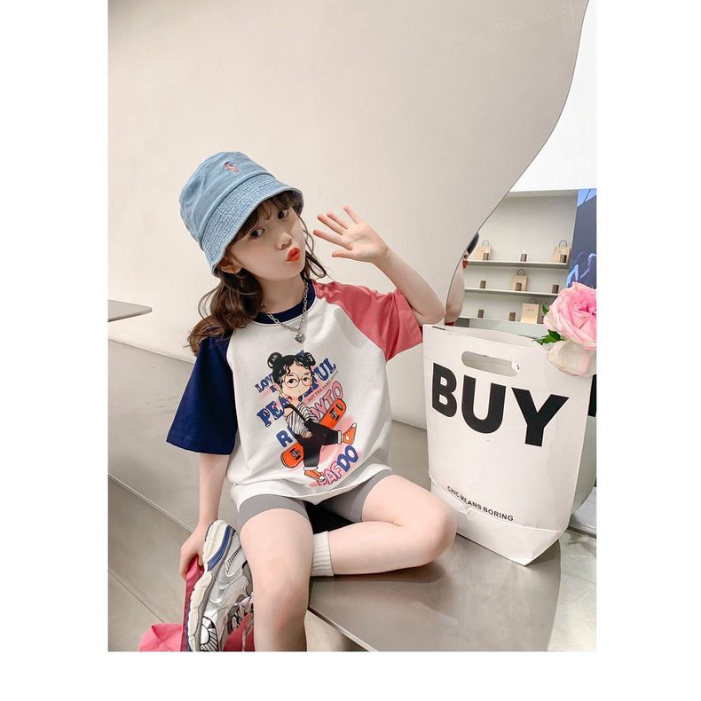 Áo Thun 100 Cotton Tay Ngắn Dáng Rộng Thời Trang Mùa Hè 2023 Cho Bé Gái