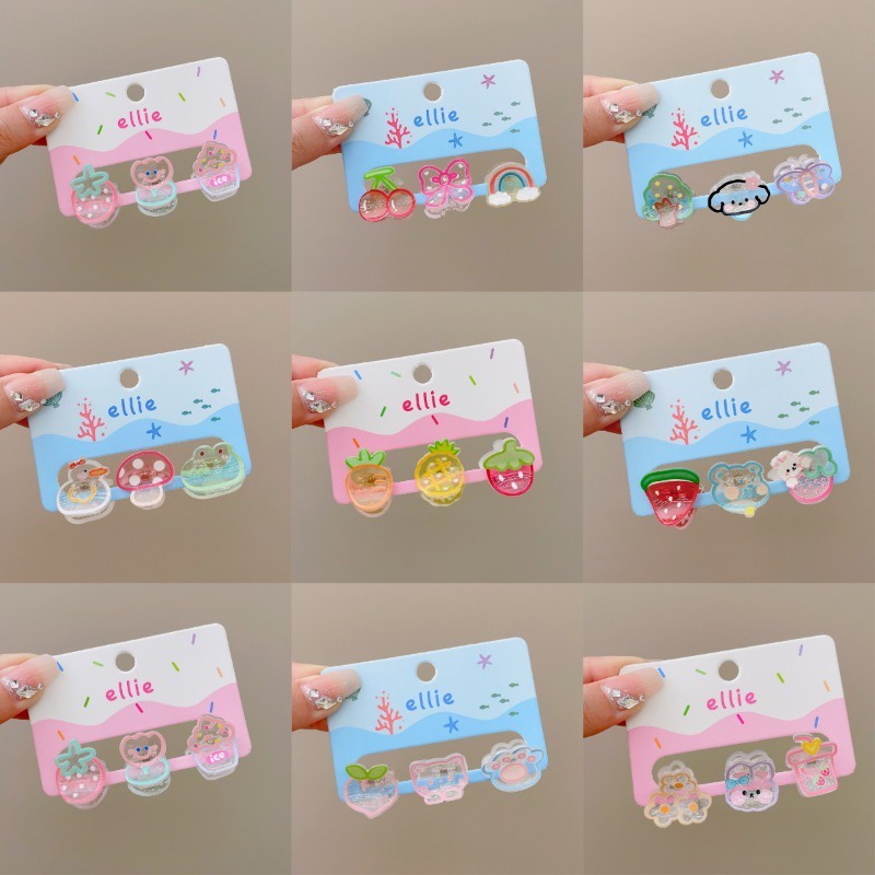 Bộ Kẹp Tóc Mini Bằng Acrylic Hình Trái Cây Hoạt Hình Phong Cách Hàn Quốc Dễ Thương Cho Bé