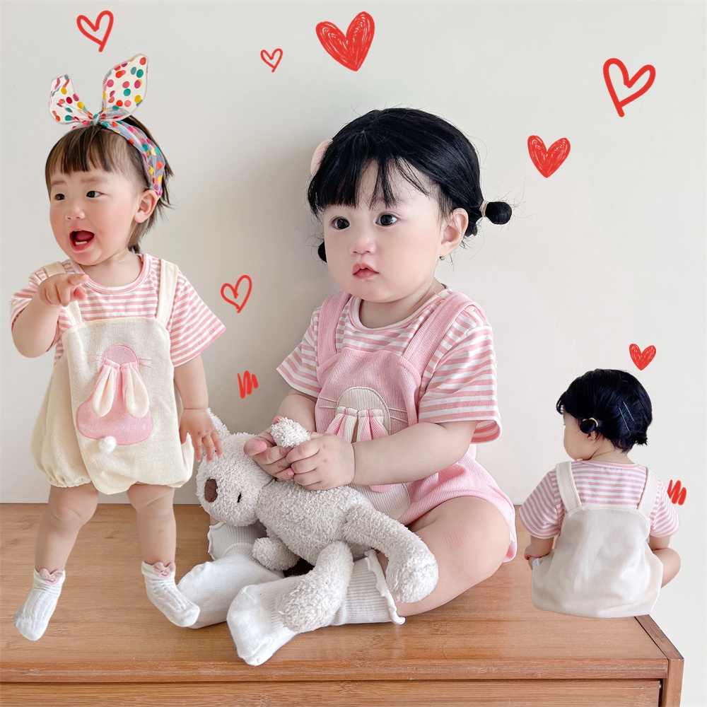 Bộ Áo Liền Quần Bằng Cotton Tay Ngắn Siêu Mỏng Dễ Thương Phong Cách Hàn Quốc Thời Trang Mùa Hè Cho Bé Gái 0-24 Tháng