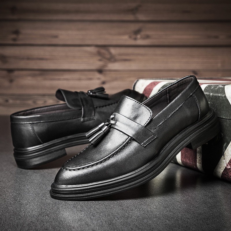 Giày Lười Nam Băng Chuông Da Bò Thật Nguyên Tấm Cao Cấp