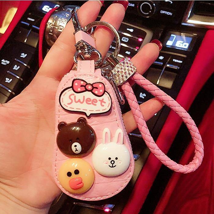 Cute Leather Car Key Case Women's Car Key Case Cover Protective Cover Universal Hyundai Honda Haval Buick Toyota Pb1o